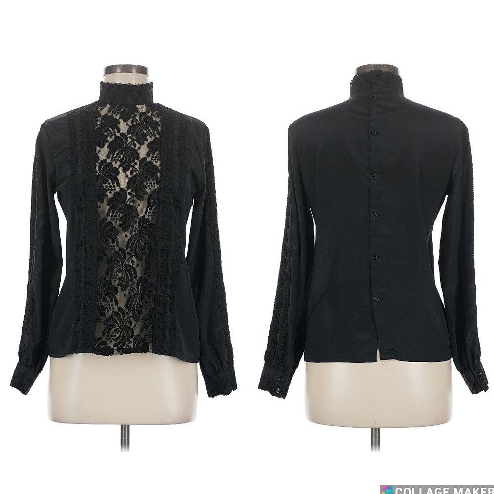 Anne Bruse Vintage Romantic 70s Blouse Victorian EU 38 Black